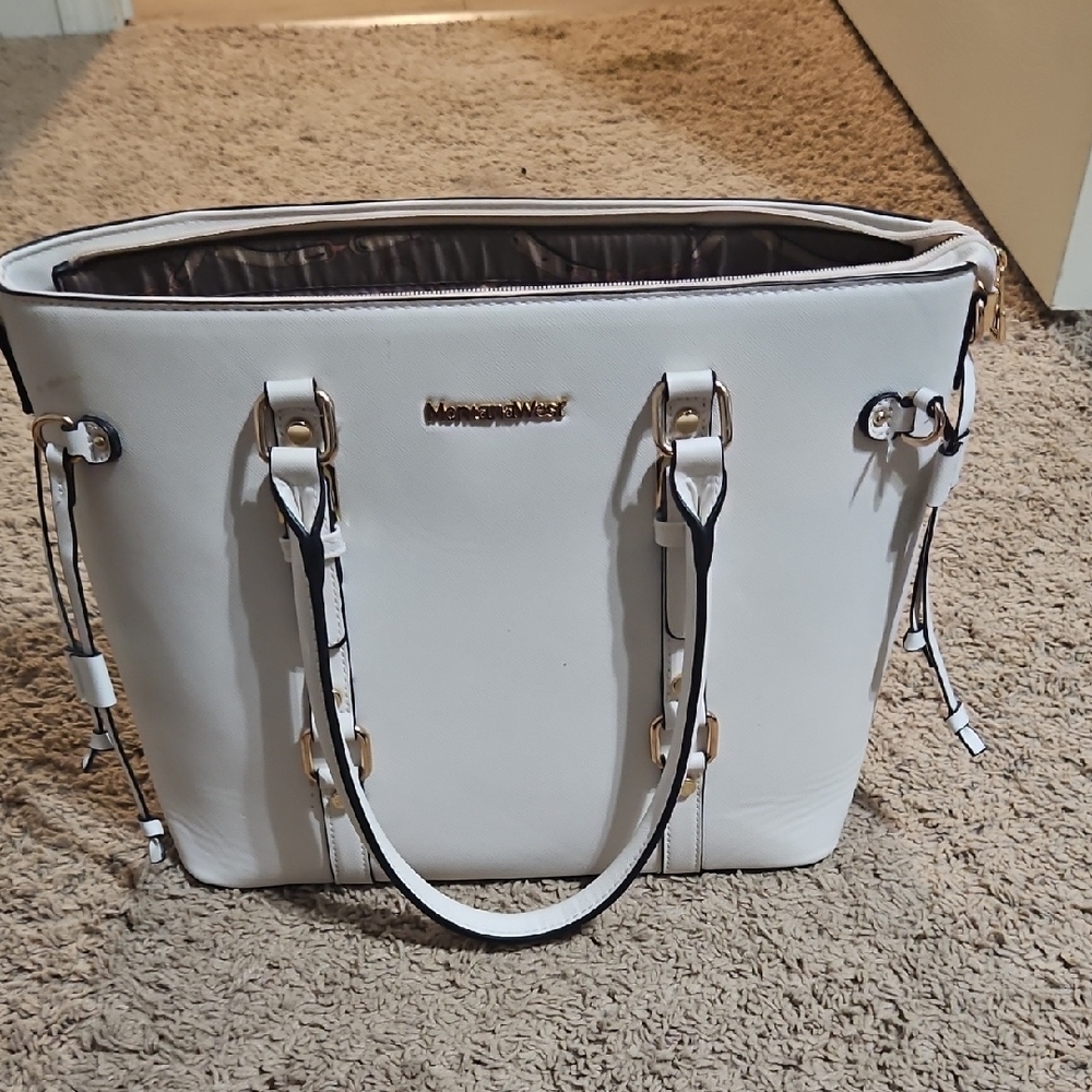 Nine West Cream Tote Bag with Gold Accents